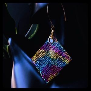 3” Gold Handmade Colorful Diamond shape Earrings